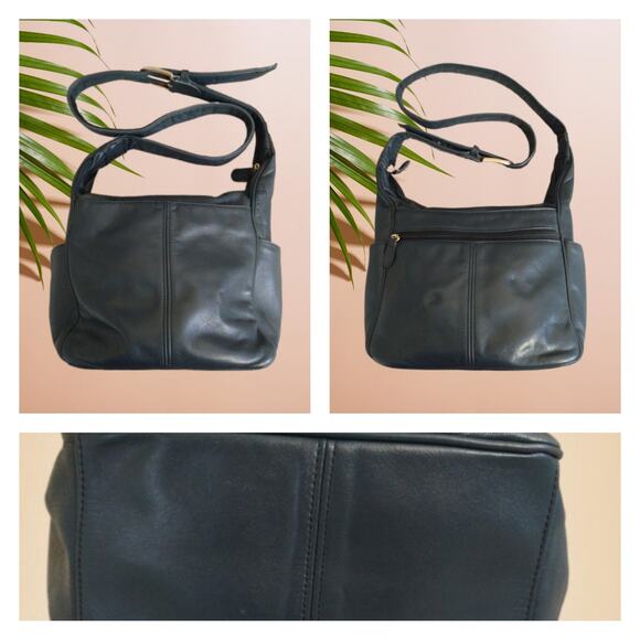 SAS Navy Blue Leather Hobo Crossbody Bag • Adjustable Strap - Picture 1 of 12